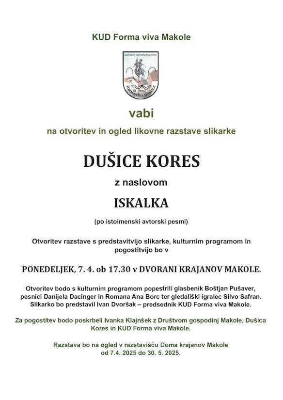 Kud Forma viva Makole vabi na ogled likovne razstave slikarke DUŠICE KORES